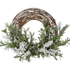 Artificial Christmas Twig Wreath with Frosted Foliage and Berries, 24-Inch, Unlit Unlit