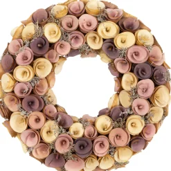 Online Artificial Floral Wooden Spring Wreath - 12" - Pink and Yellow Unlit