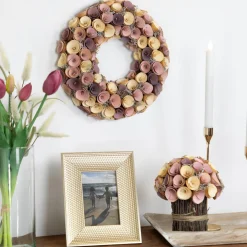 Online Artificial Floral Wooden Spring Wreath - 12" - Pink and Yellow Unlit