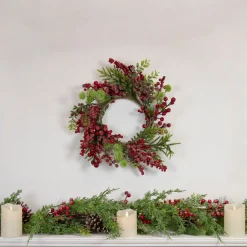 Best Artificial Frosted Red Berry and Pine Christmas Wreath, 16-Inch, Unlit Unlit