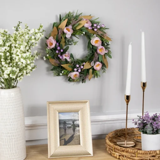 Best Artificial Mixed Floral and Greenery Spring Wreath - 13" - Purple Unlit