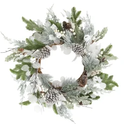 New Artificial Mixed Foliage with Pine Cones Christmas Wreath, 28-Inch, Unlit Unlit