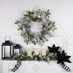 New Artificial Mixed Foliage with Pine Cones Christmas Wreath, 28-Inch, Unlit Unlit