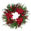New Artificial Red Berry and Poinsettia Christmas Wreath, 28-Inch, Unlit Unlit