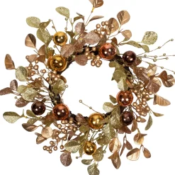 Discount Ball Ornament Glittered Artificial Christmas Wreath - 24" - Gold and Copper Tone Unlit