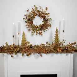 Discount Ball Ornament Glittered Artificial Christmas Wreath - 24" - Gold and Copper Tone Unlit