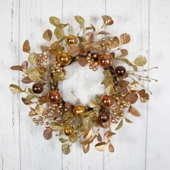 Discount Ball Ornament Glittered Artificial Christmas Wreath - 24