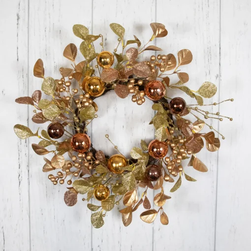 Discount Ball Ornament Glittered Artificial Christmas Wreath - 24" - Gold and Copper Tone Unlit