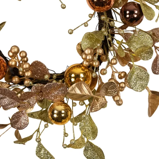 Discount Ball Ornament Glittered Artificial Christmas Wreath - 24" - Gold and Copper Tone Unlit