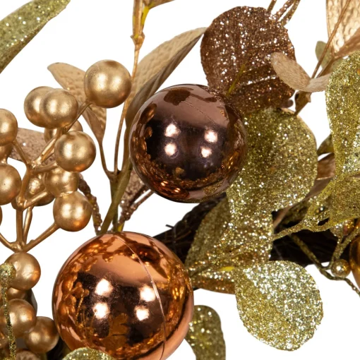 Discount Ball Ornament Glittered Artificial Christmas Wreath - 24" - Gold and Copper Tone Unlit