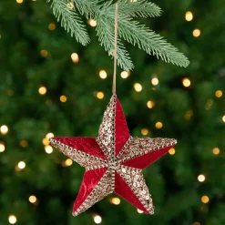 Online Beaded and Sequined 5-Point Star Christmas Ornament - 6" - Red Symbols