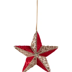 Online Beaded and Sequined 5-Point Star Christmas Ornament - 6" - Red Symbols
