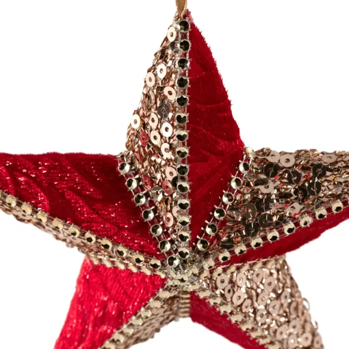 Online Beaded and Sequined 5-Point Star Christmas Ornament - 6" - Red Symbols