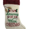 New Beige Red I'm Dreaming Of A Wine Christmas Glass Holly Holiday Stocking Stockings
