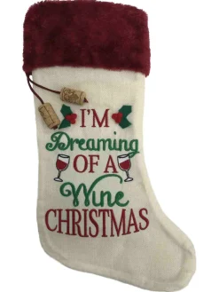 New Beige Red I'm Dreaming Of A Wine Christmas Glass Holly Holiday Stocking Stockings