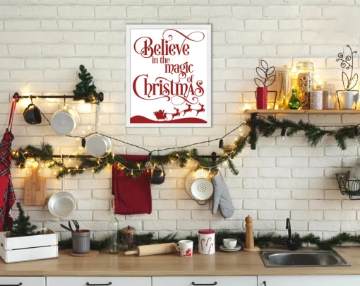 Hot Believe in the Magic of Christmas 15.5" x 19.5" Framed Christmas Wall Decor Sign Poster in a Natural Wooden Frame with UV Acrylic and Hangers Wall