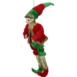 New Bendable Elf in a Suit Hanging Christmas Ornament - 12" - Red and Green Elves & Fairies