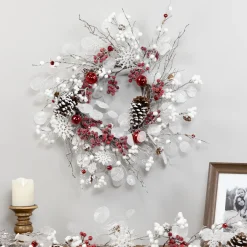 Best Berries and Snowflakes Artificial Christmas Wreath - 24" - Red and White - Unlit Unlit
