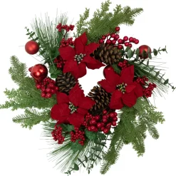 Best Berry and Poinsettia Artificial Christmas Wreath - 22" - Unlit Unlit