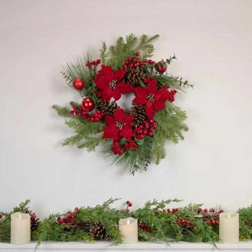 Best Berry and Poinsettia Artificial Christmas Wreath - 22" - Unlit Unlit