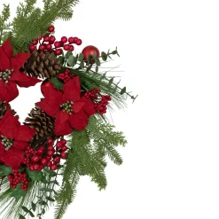 Best Berry and Poinsettia Artificial Christmas Wreath - 22