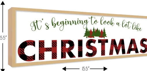 Outlet Big It's beginning to look A Lot Like Christmas 9.5" x 28.5" Framed Christmas Wall Decor Sign Poster in a Natural Wooden Frame with UV Acrylic Wall