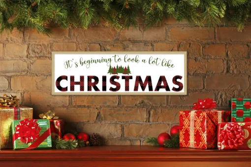 Outlet Big It's beginning to look A Lot Like Christmas 9.5" x 28.5" Framed Christmas Wall Decor Sign Poster in a Natural Wooden Frame with UV Acrylic Wall