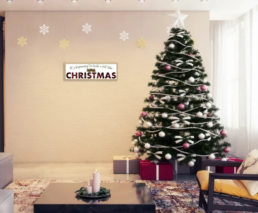Outlet Big It's beginning to look A Lot Like Christmas 9.5" x 28.5" Framed Christmas Wall Decor Sign Poster in a Natural Wooden Frame with UV Acrylic Wall