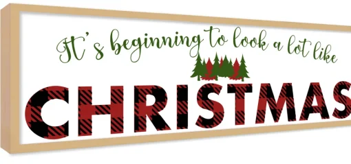 Outlet Big It's beginning to look A Lot Like Christmas 9.5" x 28.5" Framed Christmas Wall Decor Sign Poster in a Natural Wooden Frame with UV Acrylic Wall
