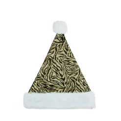 Hot Black and Gold Zebra Print Unisex Adult Christmas Santa Hat Costume Accessory - Medium Costumes