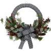 New Black and White Houndstooth and Berry Artificial Christmas Wreath - 24-Inch, Unlit Unlit