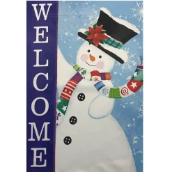 Blue and White Happy Snowman Welcome Outdoor House Flag 28" x 40" Yard Signs