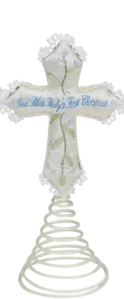 Blue God Bless Baby's First Christmas Cross Tree Topper Stars