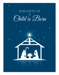 Blue Nativity Religious Holiday Wall Decor Art Print Wall