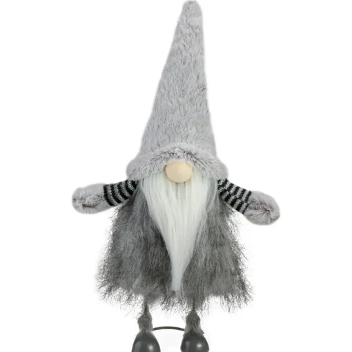 Outlet Bouncing Gnome with Shaggy Beard Christmas Figure - 17" - Gray and Black Gnomes
