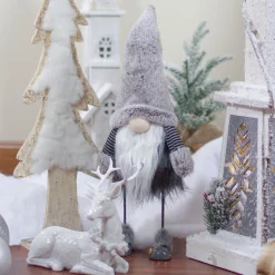 Outlet Bouncing Gnome with Shaggy Beard Christmas Figure - 17" - Gray and Black Gnomes