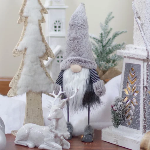 Outlet Bouncing Gnome with Shaggy Beard Christmas Figure - 17" - Gray and Black Gnomes