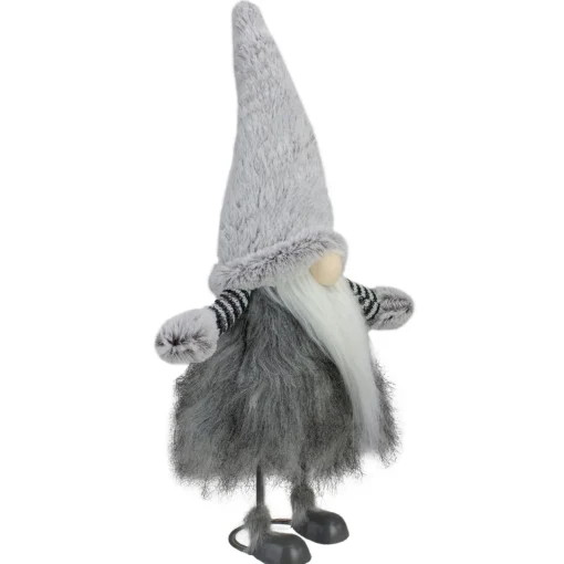 Outlet Bouncing Gnome with Shaggy Beard Christmas Figure - 17" - Gray and Black Gnomes
