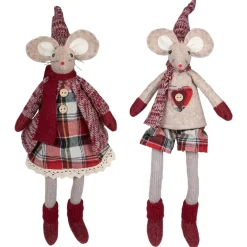 New Boy and Girl Sitting Plush Christmas Mice Figures - 16" - Set of 2 Animals
