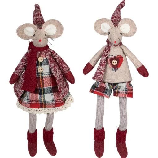 New Boy and Girl Sitting Plush Christmas Mice Figures - 16" - Set of 2 Animals