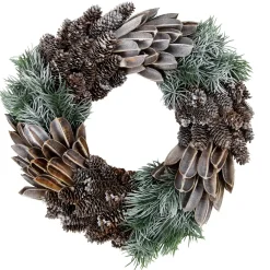 Clearance Brown and Green Pine Needle and Pine Cone Artificial Christmas Wreath, 13.5-Inch, Unlit Unlit
