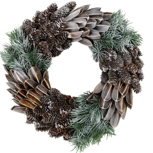 Clearance Brown and Green Pine Needle and Pine Cone Artificial Christmas Wreath, 13.5-Inch, Unlit Unlit