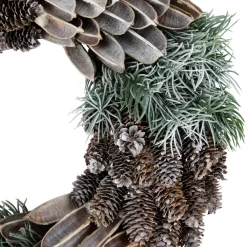 Clearance Brown and Green Pine Needle and Pine Cone Artificial Christmas Wreath, 13.5-Inch, Unlit Unlit