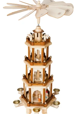 Best Christmas Pyramid - 24 Inches - 4 Tier Carousel with 6 Candle Holders and Hand Painted Figurines - Designed in Germany Candle Holders