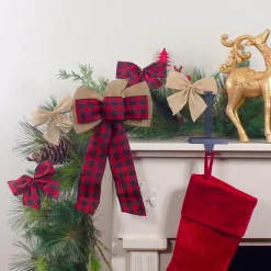 Best Buffalo Plaid and Burlap 2-Loop Christmas Bow Decorations - 5.5" - Pack of 6 Ribbons & Bows