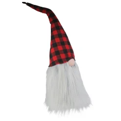 Buffalo Plaid Christmas Gnome Head Figure - 28" - Red and Black Gnomes