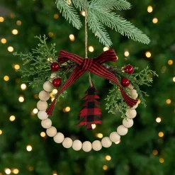Best Buffalo Plaid Tree and Bow Wooden Beaded Christmas Wreath Ornament - 5.5" Garden & Floral