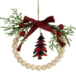 Best Buffalo Plaid Tree and Bow Wooden Beaded Christmas Wreath Ornament - 5.5" Garden & Floral