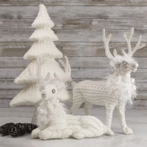 Best Cable Knit Sweater Sitting Reindeer Christmas Figure - 9.75" Animals