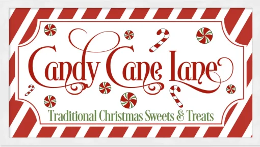 Online Candy Cane Lane 11.5" x 21.5" Framed Christmas Wall Decor Art Print Sign Poster in a Natural Wooden Frame with UV Acrylic and Hangers Wall